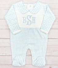 Load image into Gallery viewer, Blue Gingham Baby Footie
