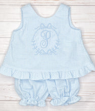 Load image into Gallery viewer, Blue Pearl Monogram Ruffle Set